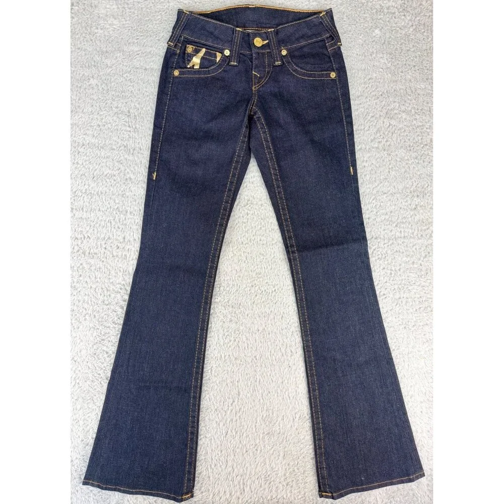 True Religion Bobby Womens 25 Dark Wash Flare Jeans NWOT White Gold Tag Made-USA - Picture 2 of 16